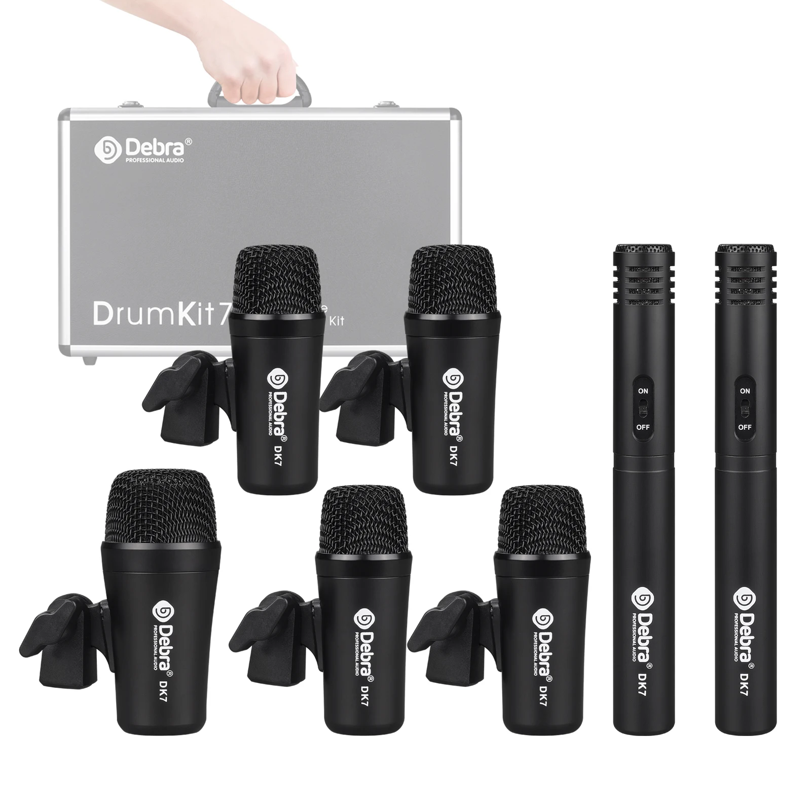 (In-Stock)Debra Audio DK7 Drum Microphone Kit with Carrying Case Dynamic Condenser Speaker for Stage Performance Broadcasting