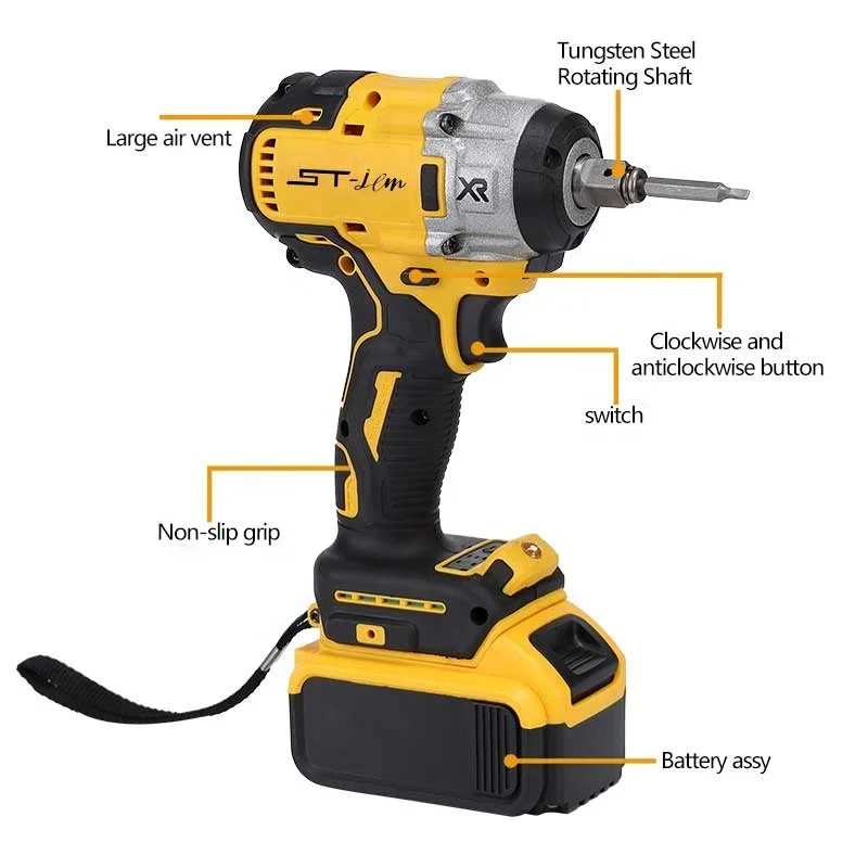 Battery Electric Impact Wrench 20v Industry Cordless Brushless High Torque 1000 N.m