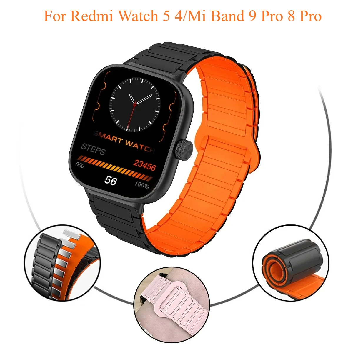 New 22MM Magnetic Silicone Band For Redmi Watch 5 4 Sports Bracelet Correa For Xiaomi Mi band 9 Pro 8 Pro Soft Loop Wrist Straps