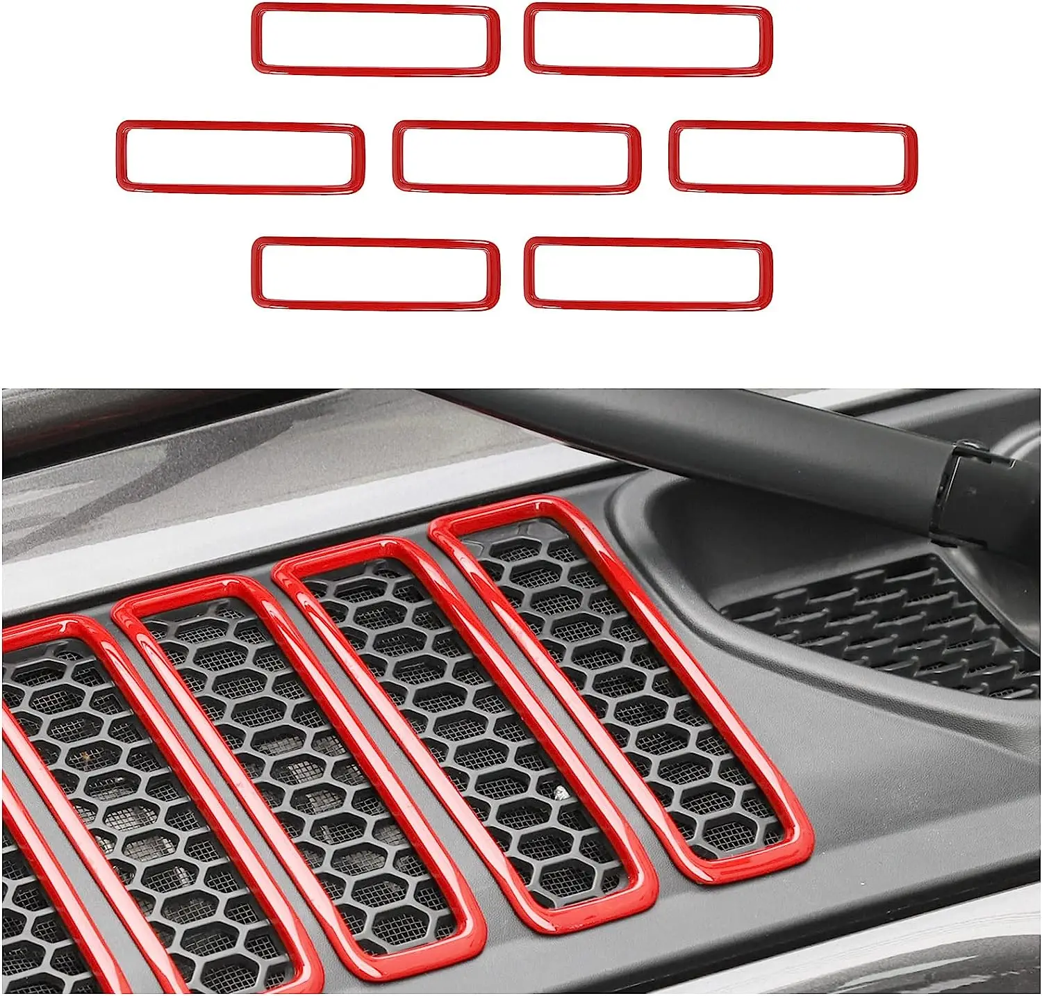 7PCS/set Hood Vent Cover Trim Car Air Intake Decor Frame Sticker for Jeep Wrangler JL Gladiator JT 2018+