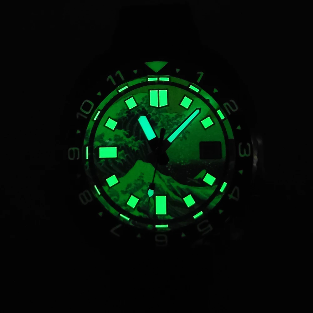 NH35 Movement Men's Automatic Mechanical Watch Sapphire Glass Waterproof Luminous Kanagawa Dial Luminous Ceramic Bezel