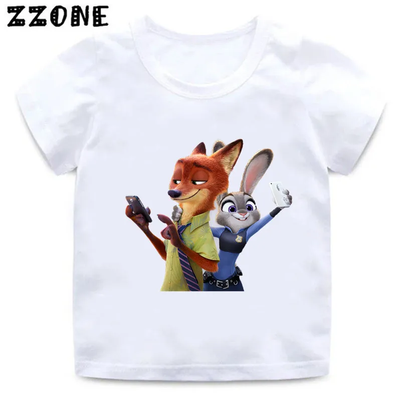 Hot Sale Zootopia Nick Wilde Judy Hopps Print Cartoon Kids T-Shirts Girls Clothes Baby Boys T shirt Summer Children Tops,ooo5542