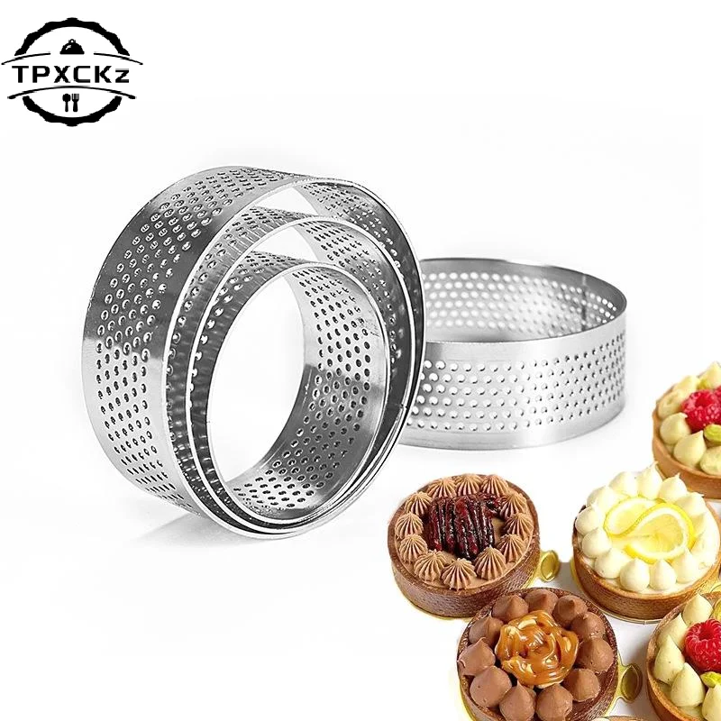 Anillos perforados para tarta con agujero, torre inferior de tarta de acero inoxidable, pastel de fruta, Quiches, anillo para pastel, molde para hornear Mousse, 5/6/7/8/9/10 CM