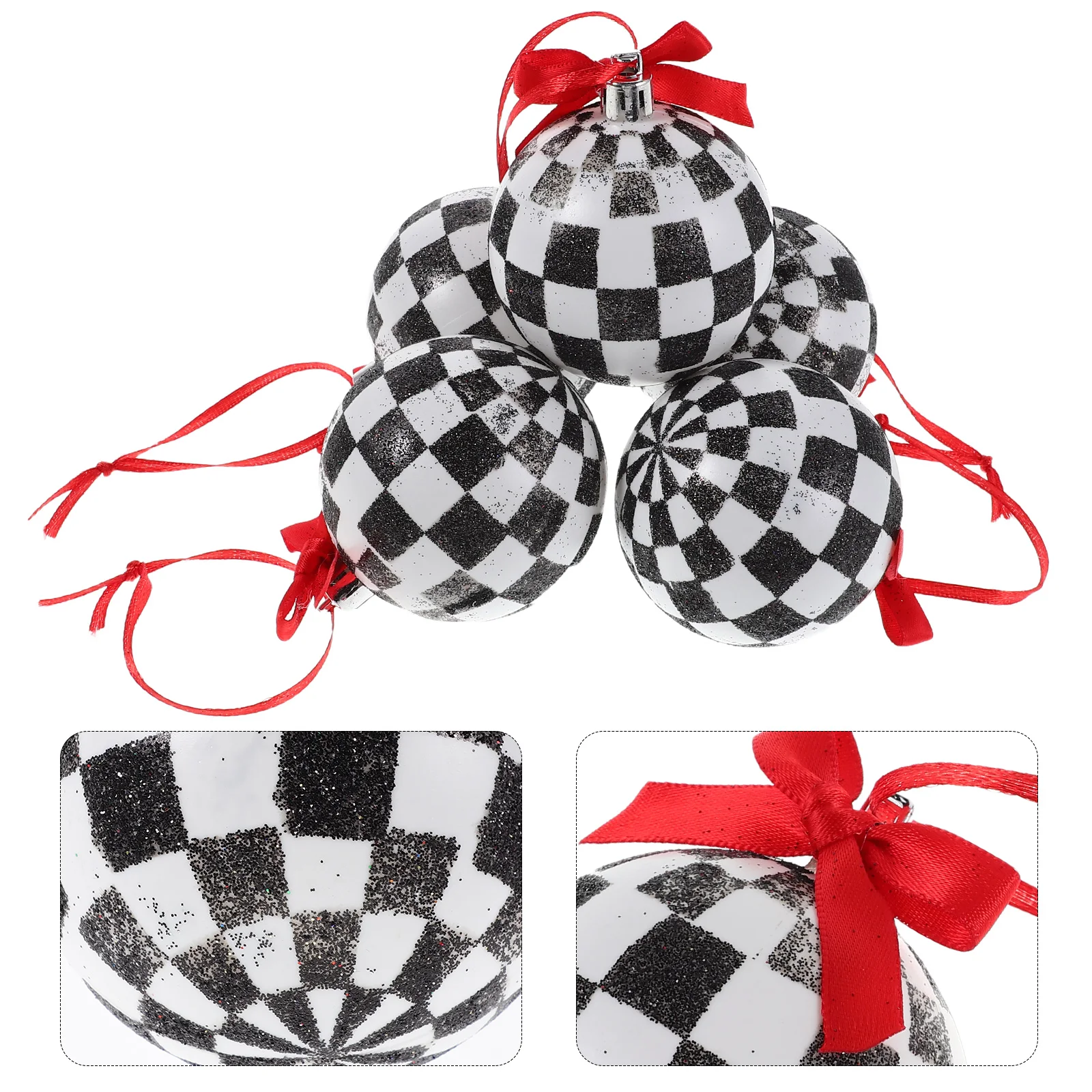 

12Pcs Christmas Tree Baubles Black White Checkered Electroplated Handpainted Decorative Balls for Xmas Party Decor