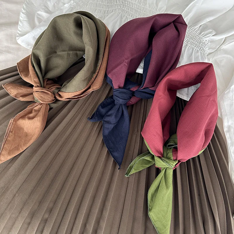 

Квадратный платок из 100% хлопка для женщин, новый, в стиле колор-блок, летний, модный аксессуар для одежды, повязка для волос, маленький шелковый платок для женщин