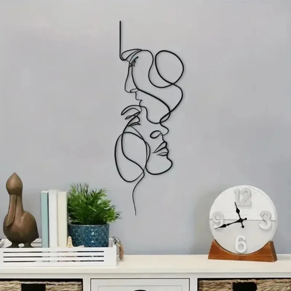 New Abstract Facial Line Minimalist Metal Wall Sculpture Black Iron Craft Modern Home Wall Hanging Art