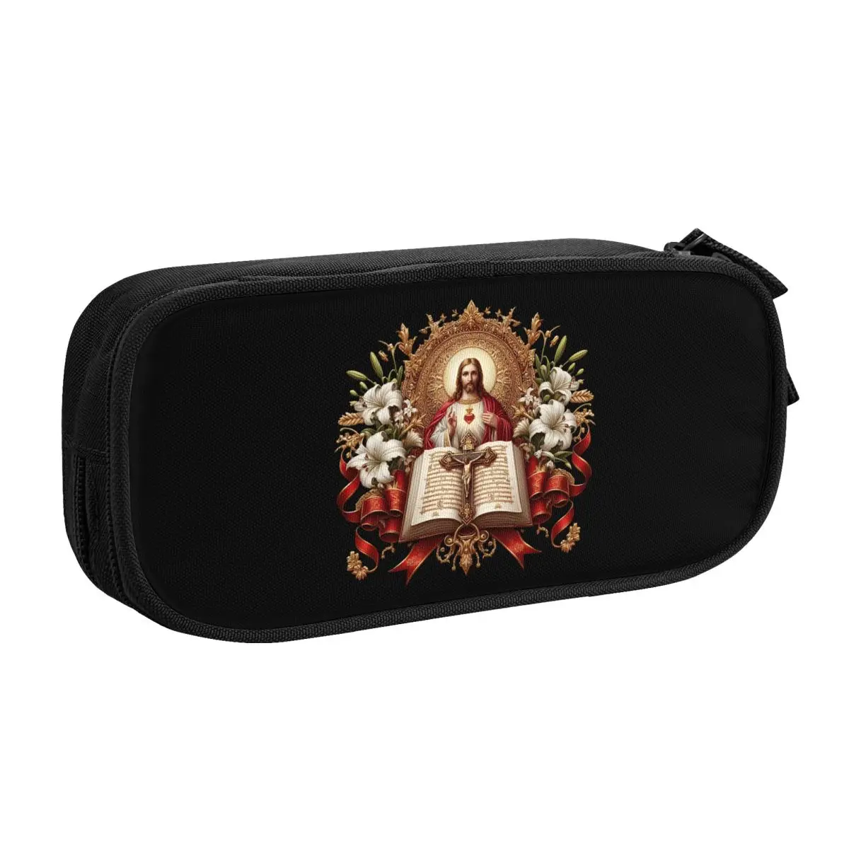 Custom Kawaii Sacred Heart Of Jesus Pencil Case for Boys Gilrs Christian Catholic God Large Storage Pen Bag Box Stationery