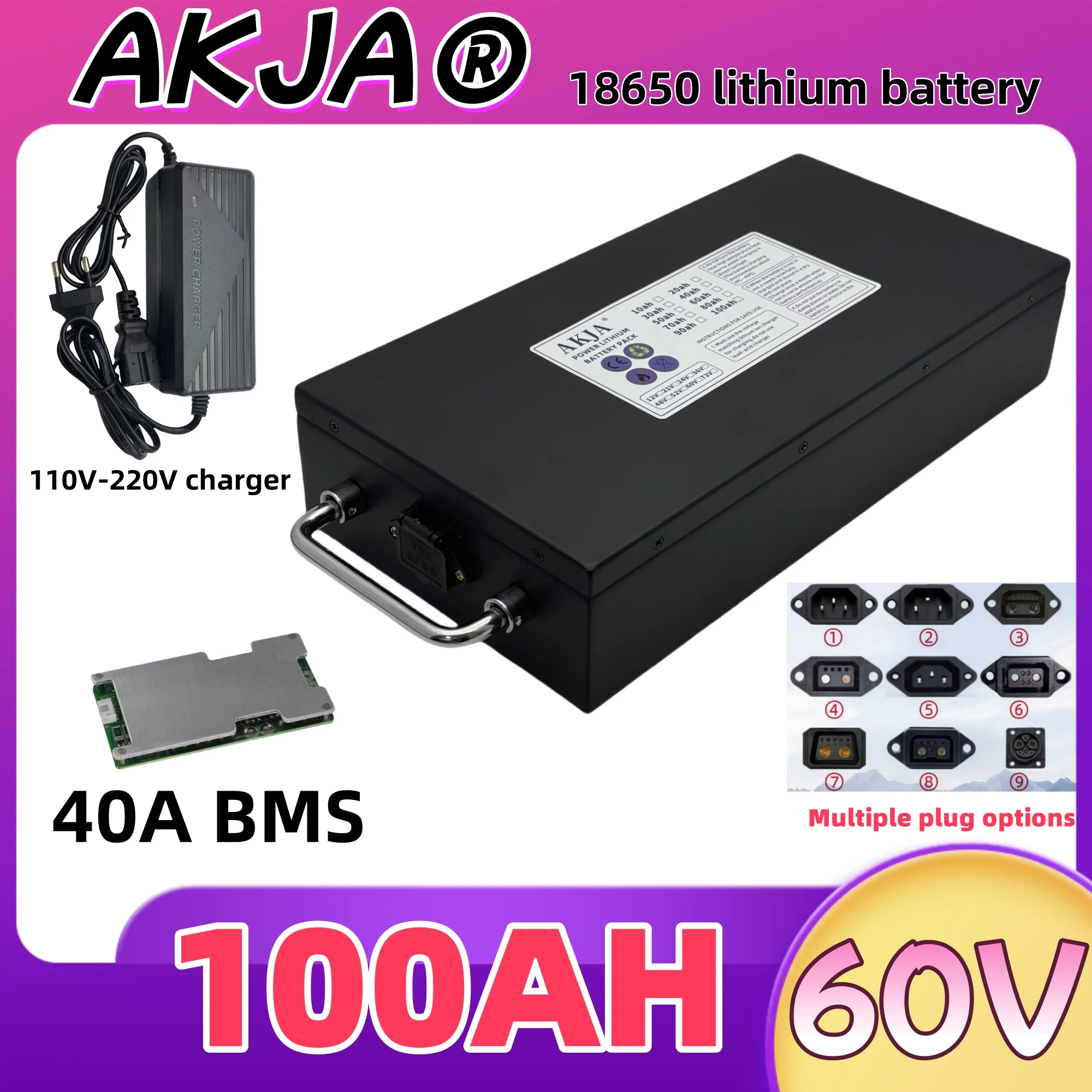 

Air fast transportation，Send within 24 hours，60V100AH，18650 lithium battery，Lithium battery pack，Suitable for motors below 3000W