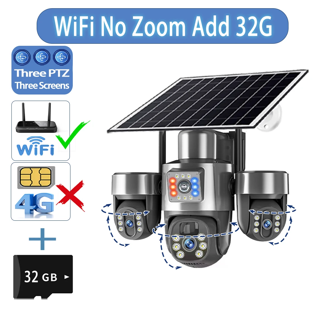 20MP 4 Lens 4G Solar Camera 10X Optical Zoom 3-PTZ Outdoor WiFi Three Screen Auto Tracking WiFi Surveillance Cameras V380 Pro image 3