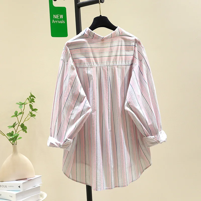 

SuperAen розовая рубашка в вертикальную полоску, женская весенняя новинка 2024, свободная повседневная рубашка с длинными рукавами, шикарный топ