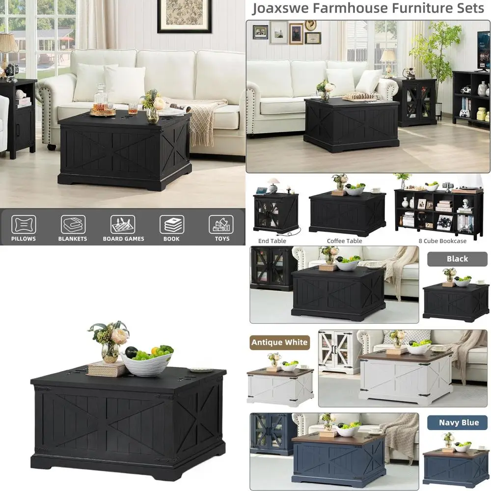 

Квадратный журнальный столик в деревенском стиле, черный, с откидной крышкой и скрытым хранением, на деревянном арочном основании, для гостиной