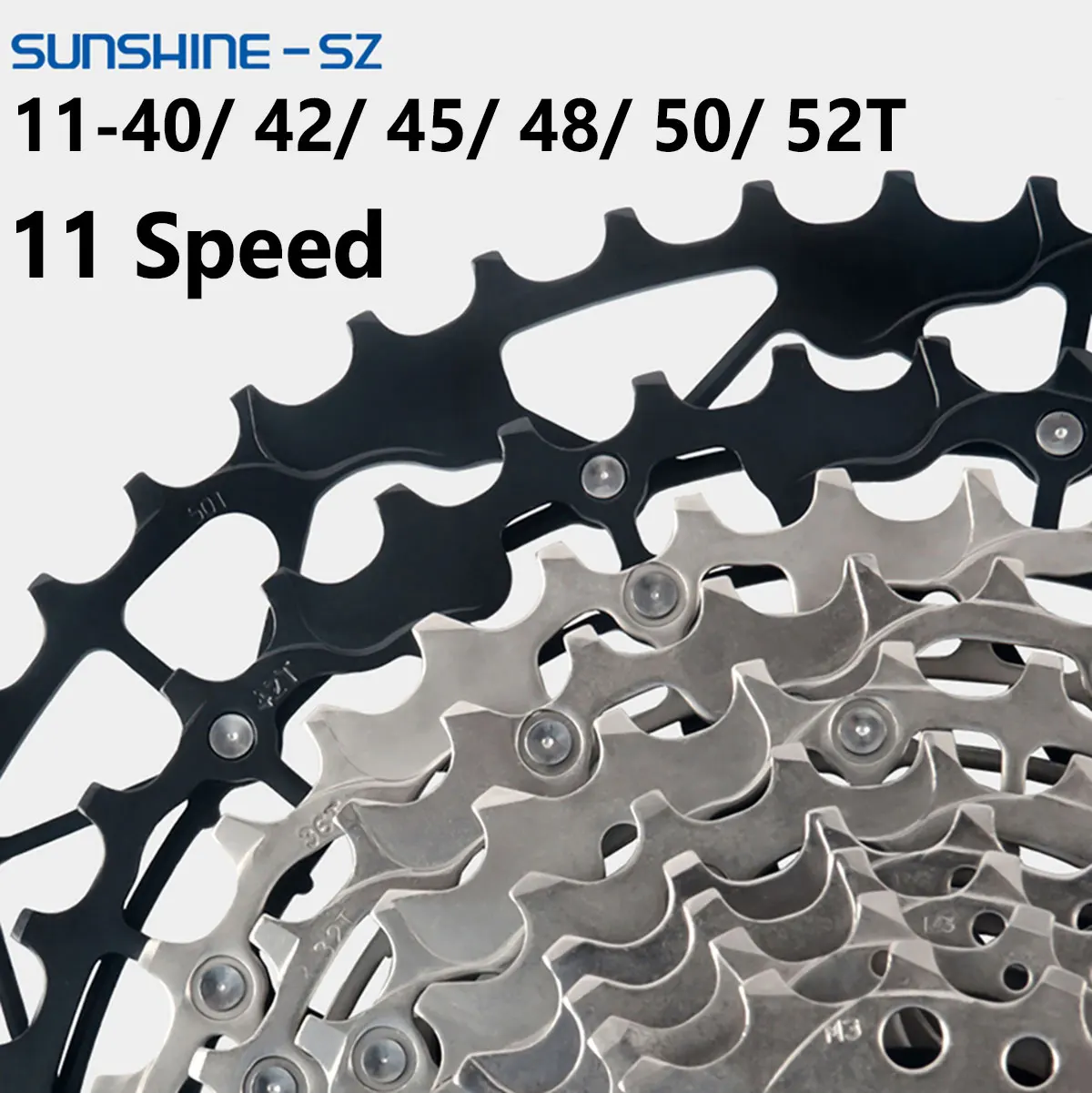 Sunshine mtb 11s cassete ultraleve mountain bike 11v k7 bicicleta 40 42 46 48 50 52t catraca de bicicleta para shimano m5100 11 velocidades