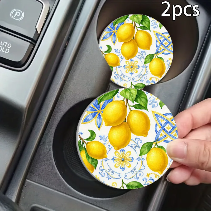 Universal Fit Car Cup Holder Coaster 2Pcs, Minimalist Boho Daisy Leather Pad, Waterproof Non-Slip Car Decor