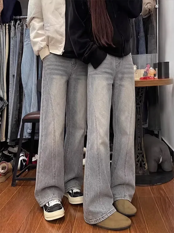 

American Sle Slanted Cut Straight Leg Men's Jeans Spring OOTD Waed Knife CleanFit Flared Pants Youth Faion