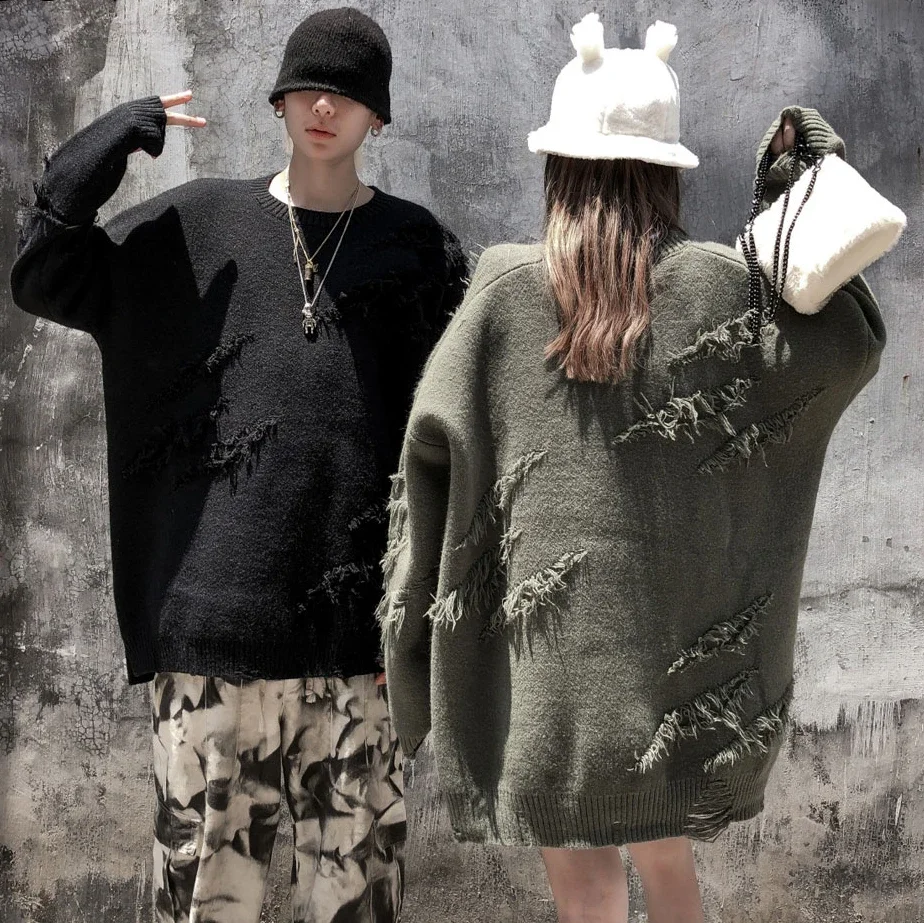 Aelfric Eden w trudnej sytuacji zniszczony dzianinowe swetry sweter Streetwear 2023 moda na co dzień Hip Hop pulower w stylu Harajuku Top z dzianiny