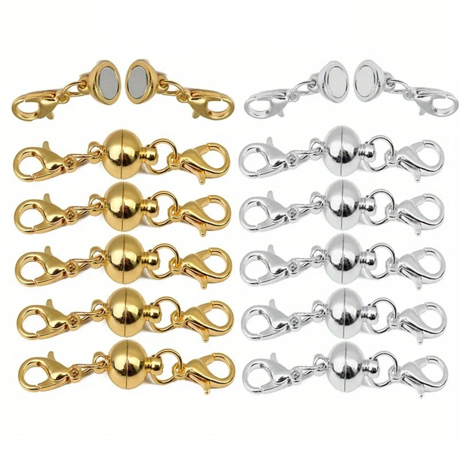 10pcs Gold-tone Cylindrical Magnetic Clasps, Spherical Magne