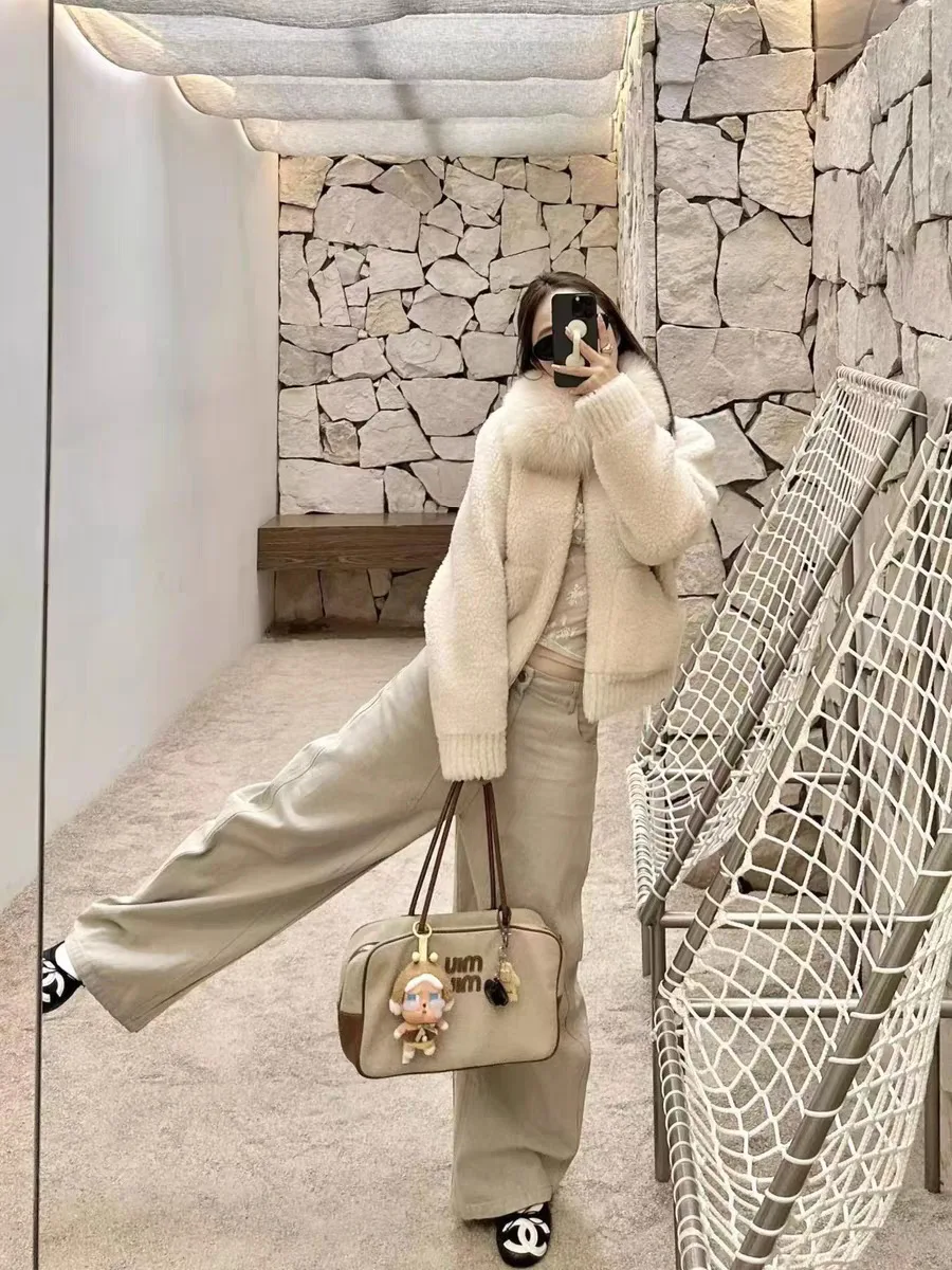 معطف نسائي كاجوال من فراء الخروف Jaet فضفاض مناسب ومتعدد الاستخدامات معطف للدفء مضمون بسحاب للإغلاق قابل للتعديل