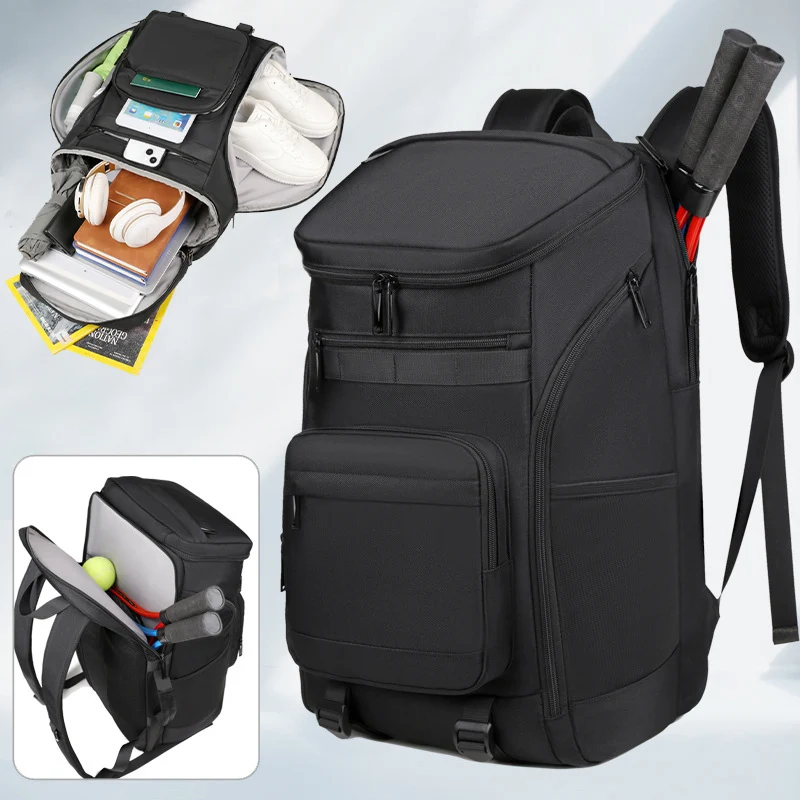 Men Casual Simple Backpack with Independent Compartment Large Space Multifunctional Sport Shoulders Bag wuth Racket Compartment
