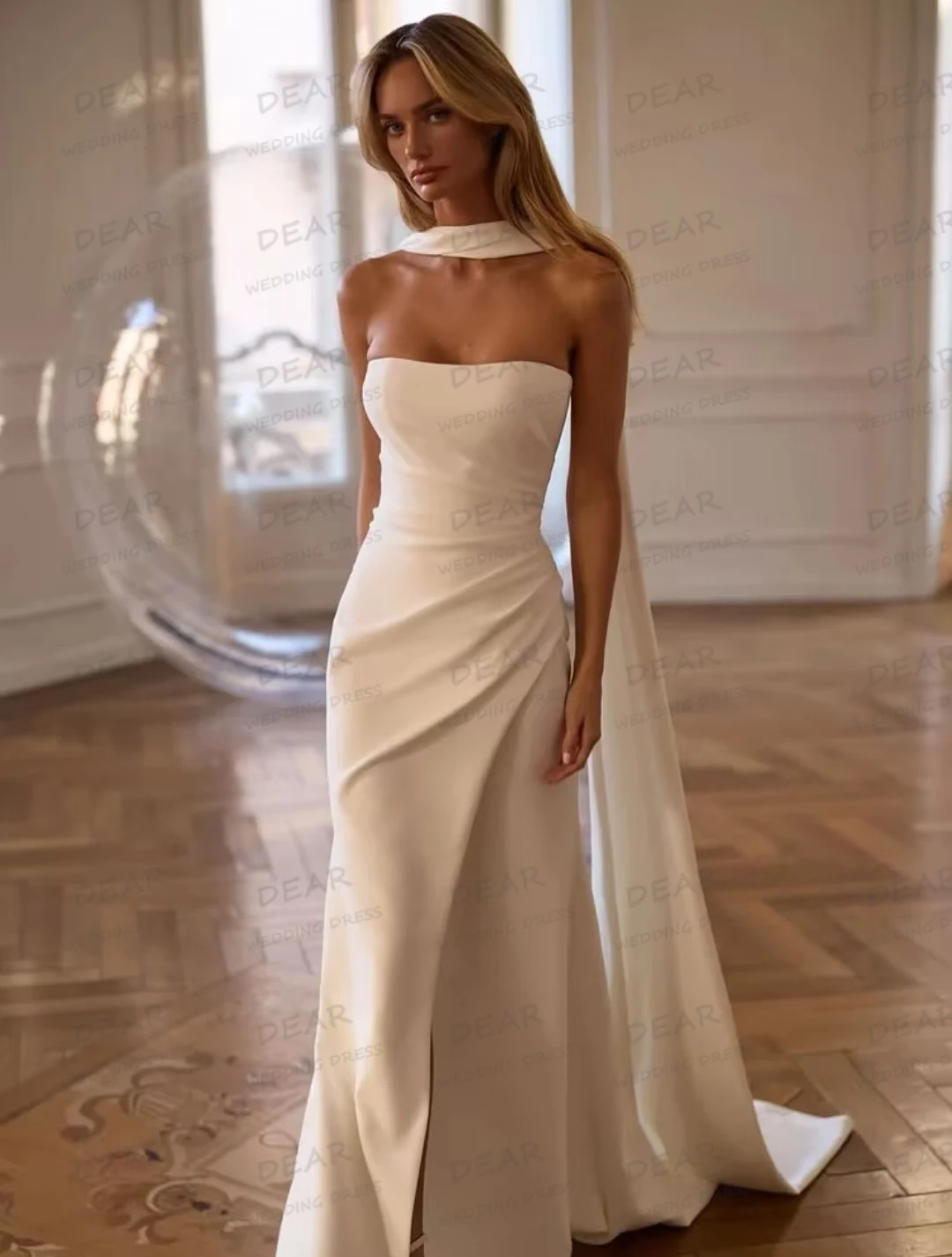 

Простые свадебные платья с вырезом «лодочка», оборками, без рукавов, с открытой спиной, из атласа, женские, фасон «русалка», 2026, Vestido De Novia, на заказ