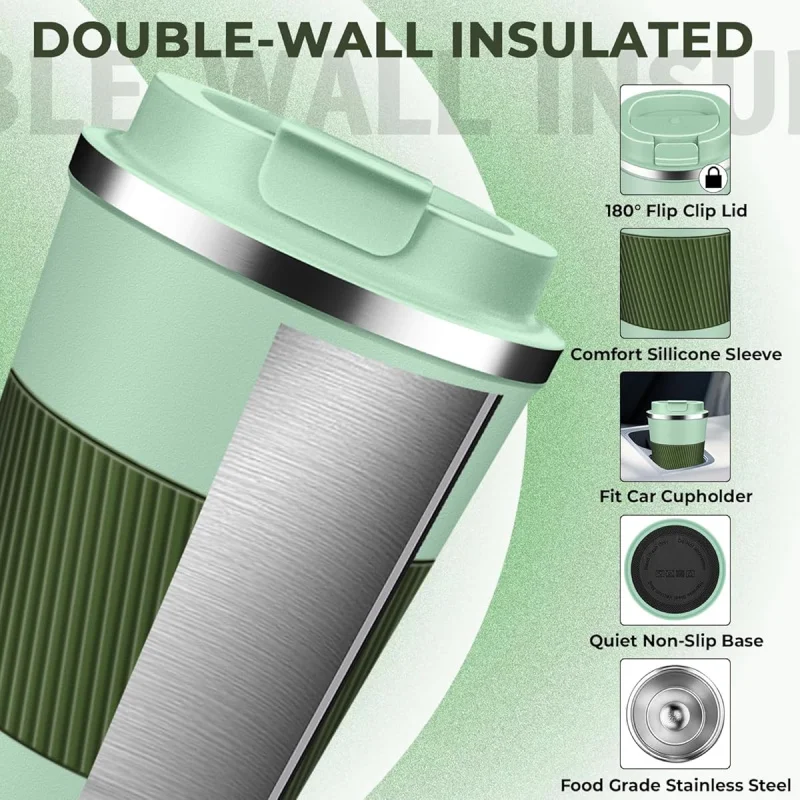 12oz insulated stainless steel coffee tumbler with leakproof lid, reusable double wall travel mug for hot and cold drinks