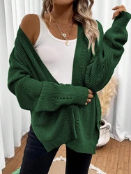 Fashionable and elegant solid color knitted sweater mid to long cardigan sweater women's top