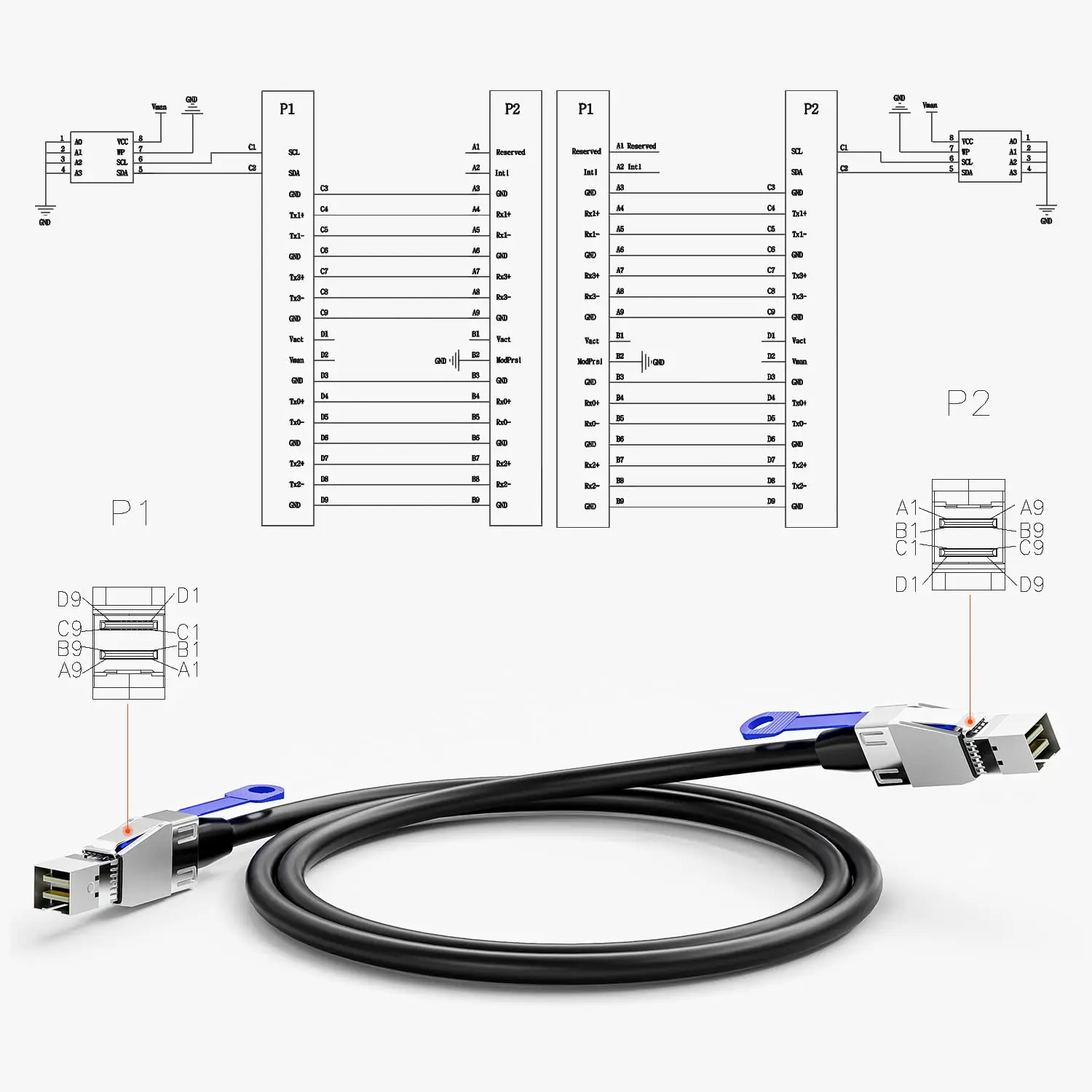 0,5-5M HD Mini-SAS-SFF-8644-zu-Mini-SAS-SFF-8644-Externkabel 12 Gbit/s Computer-Hochgeschwindigkeits-Server-Datenkabel für externe Verbindung