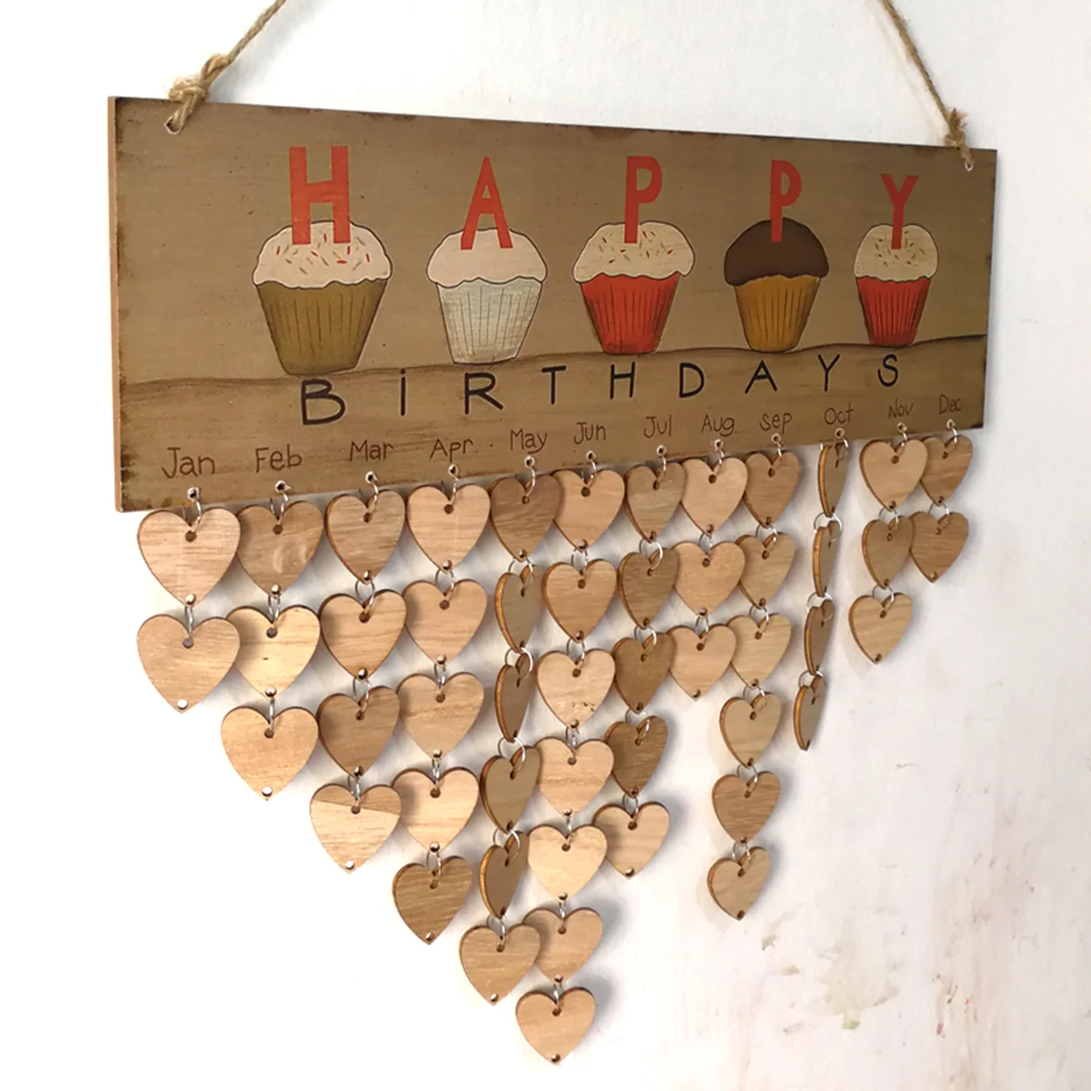 Colgante placa de madera con letras coloridas impresas, recordatorio de feliz cumpleaños, calendario DIY, regalo para fiesta en casa