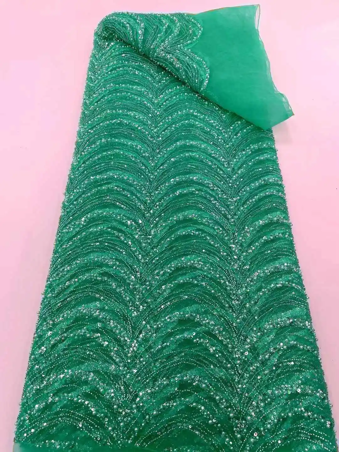 فاخر الراقية مطرز النسيج الثقيلة الخرز التطريز الأزياء الفرنسية تول شبكة نسيج الدانتيل لحفل الزفاف 5 ياردة حفل زفاف