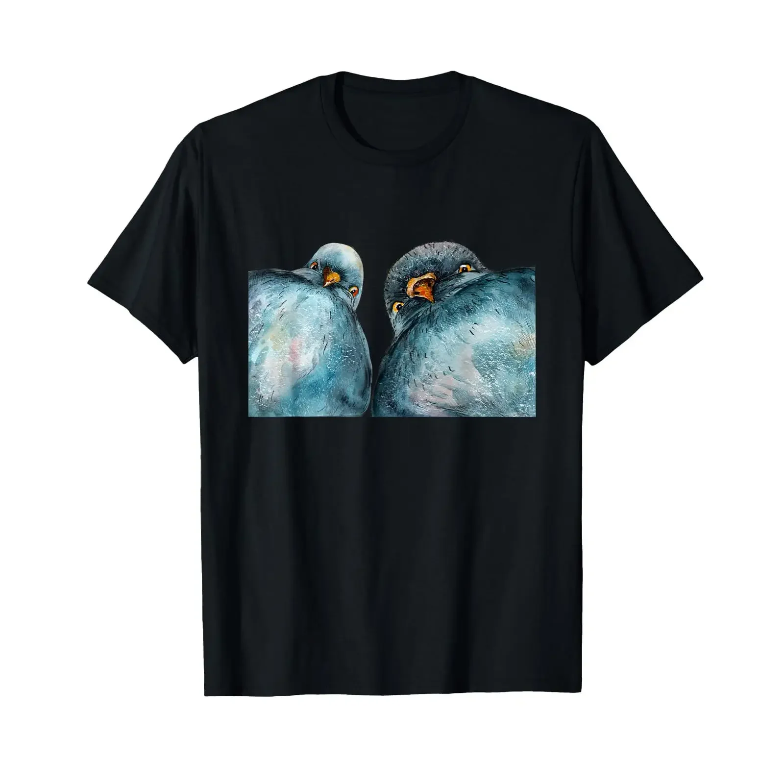 Funny Dove Couple Selfie Doves Painting T Shirt vintage Washed Stylish Unisex homme Slightly Top For Everyday Wear Soft