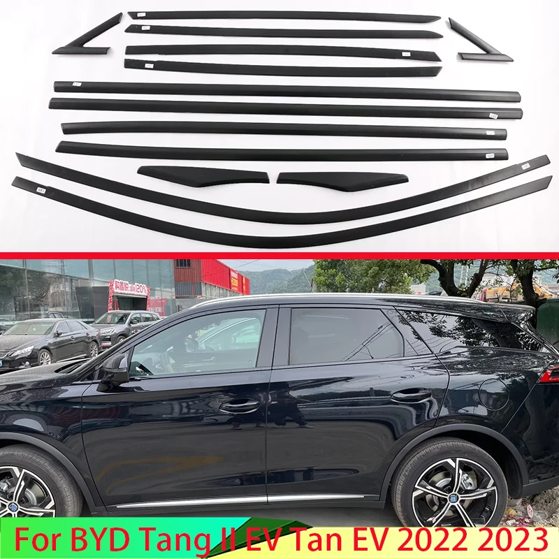 For BYD Tang II EV Tan EV 2022 2023 Car Accessories Piano Black Body Styling Stick Window Garnish Window Strip Trim