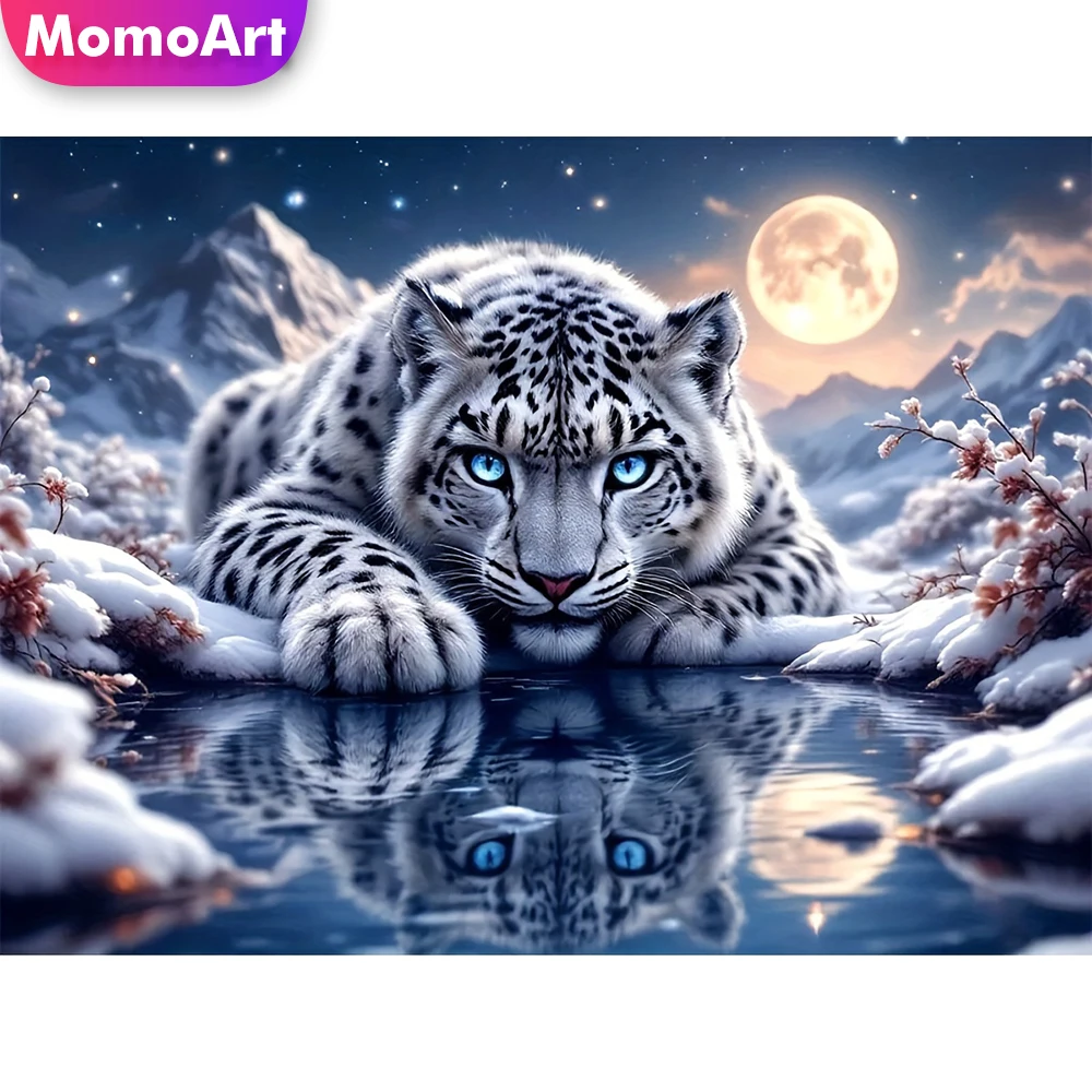 Momoart Diamant Mosaik Leopard Tier DIY Stickerei Winter Bild Strass Diamant Malerei Mond Handwerk Kit Neujahrsgeschenk