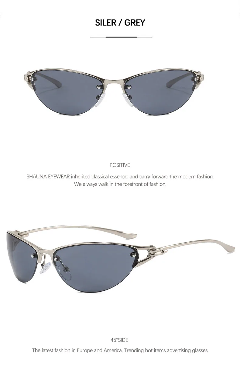 SHAUNA Neue Y2K Metall-Halbrahmen-Cat-Eye-Sonnenbrille für Damen, beliebte Herren-Gradienten-Werbebrille, UV400 – Detail 11