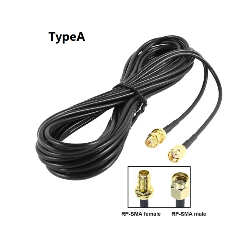 Macho para SMA Female Connector Extension Cable, Copper Alimentador Wire Adapter, TypeB RP SMA-J to RP-SMA Female, RG174, 2Pcs