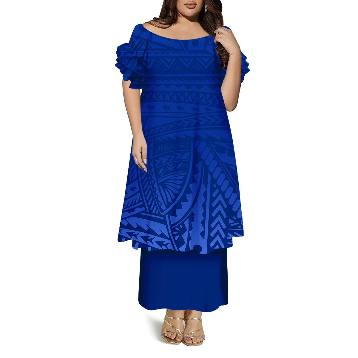 Puletasi moda em torno do pescoço manga borboleta vestido solto de verão feminino polinésia vestido de camada dupla feito sob encomenda