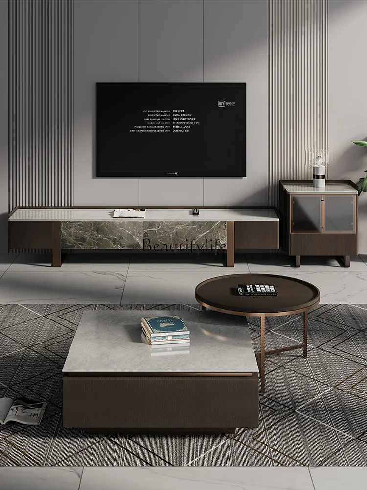 

01Light luxury modern coffee table Italian simple style high-end living room solid wood marble