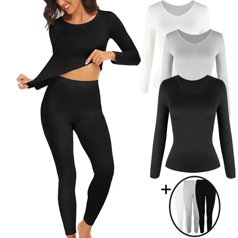 Thermal Underwear Set for Women Long Johns Base Layer Fleece Lined Soft Top Bottom 2 Pieces Set