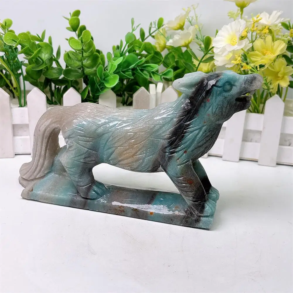 Trolleite Quartz Wolf Carving - Polished Natural Healing Figurine Home Decor Animal Craft Gift