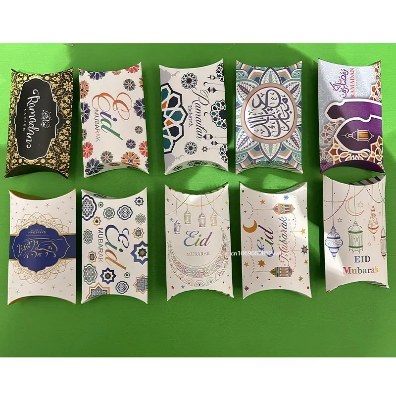 1/10PCS Eid Mubarak Gift Box Pillow Shape Candy Cookie Packaging Bag Islam Muslim Party Supplies 2024 Ramadan Kareem Decoration