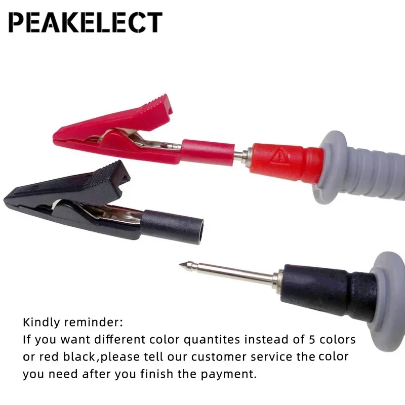 Peakelect P2009 Mini Insulated Alligator Clips with 2mm Socket Crocodile Clamp Connector 300V/10A Electrical Testing Tools