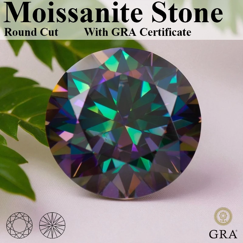 

Moissanite Stone Round Cut Rainbow Green Loose Gemstone For Jewelry Making With Certificate For Jewelry Diy Making