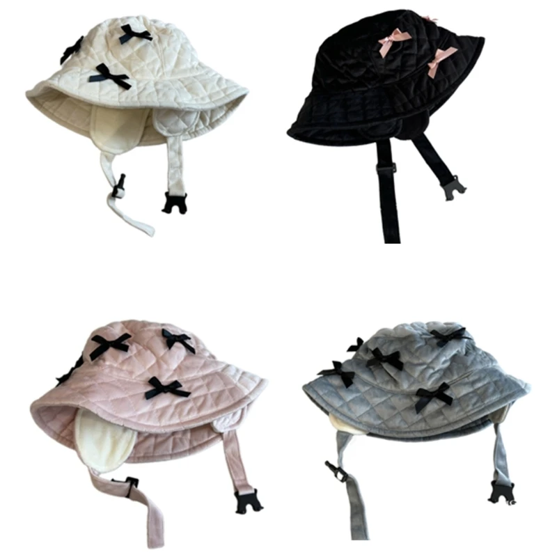 F62D Comfortable Baby Fisherman Hat with Bowknot Decors Fashionable Kids Basin Caps