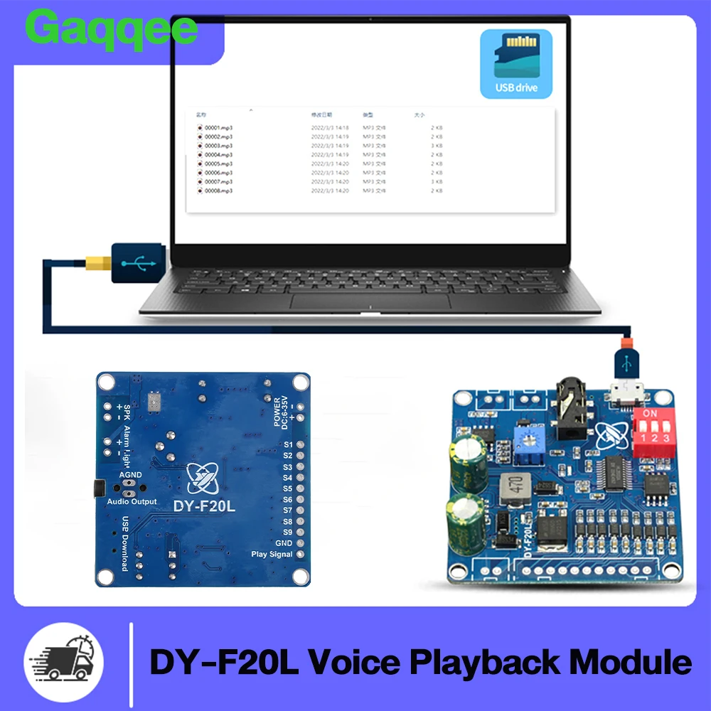 

DY-F20L Voice Playback Module Micro USB 9-Channel One-To-One Independent Low Level Triggered Playback Voice Module