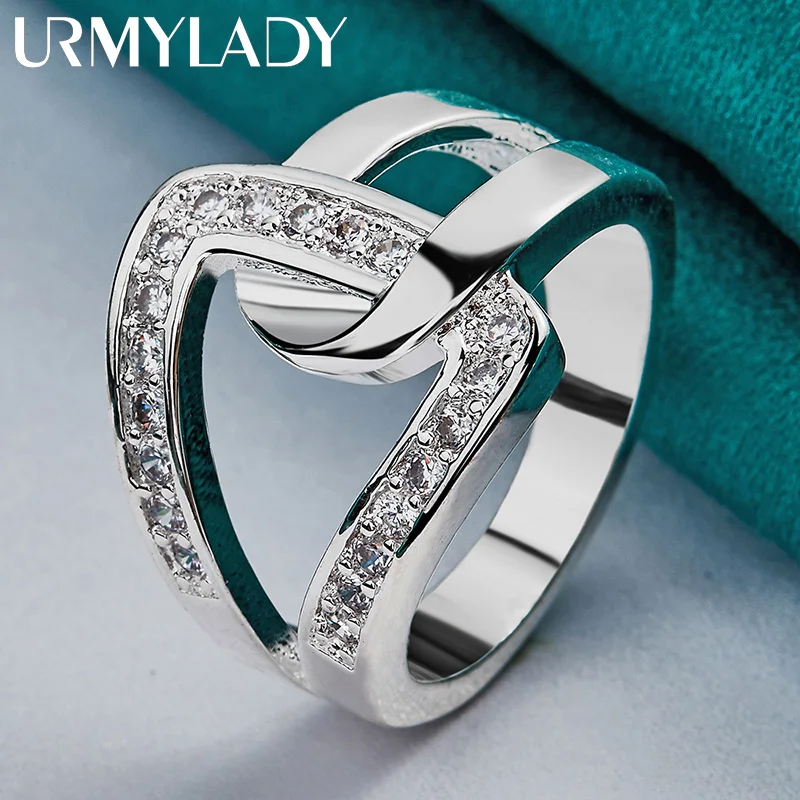 Urmylady 925スターリングシルバーリング中空象眼細工ジルコン7-10 # リング女性用男性ファッション結婚婚約パーティージュエリー