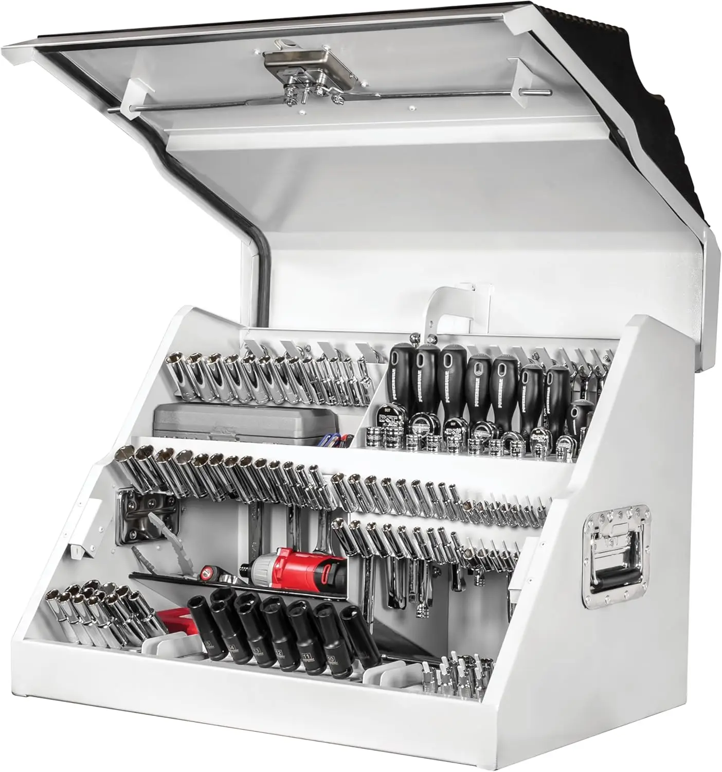 26 Inch Portable Slant Front Rapid Toolbox Tiered  Tool Holders, 16 Gauge Steel, Chrome Hardware