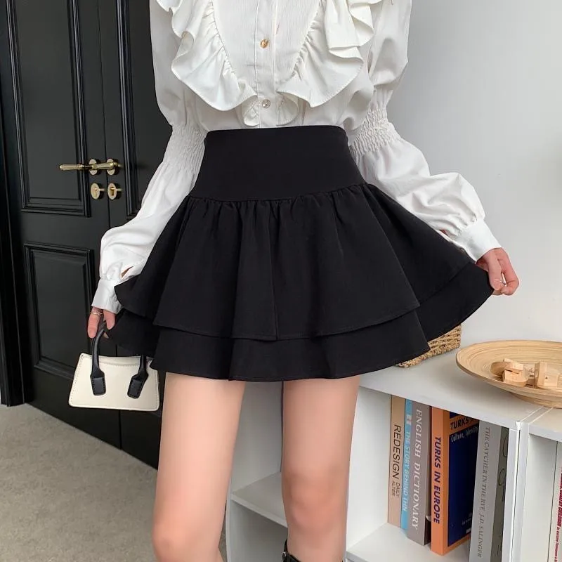 Biyaby Sweet High Waist Puff Cake Skirts Women Summer 2026 Chic A Line Mini Skirt Woman Korean Solid Color Ballet Short Skirts