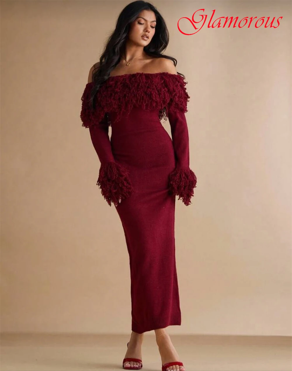 Aangepaste temperament boothals zeemeermin avondjurk elegante jersey galajurken sexy lange mouwen jurken voor speciale gelegenheden