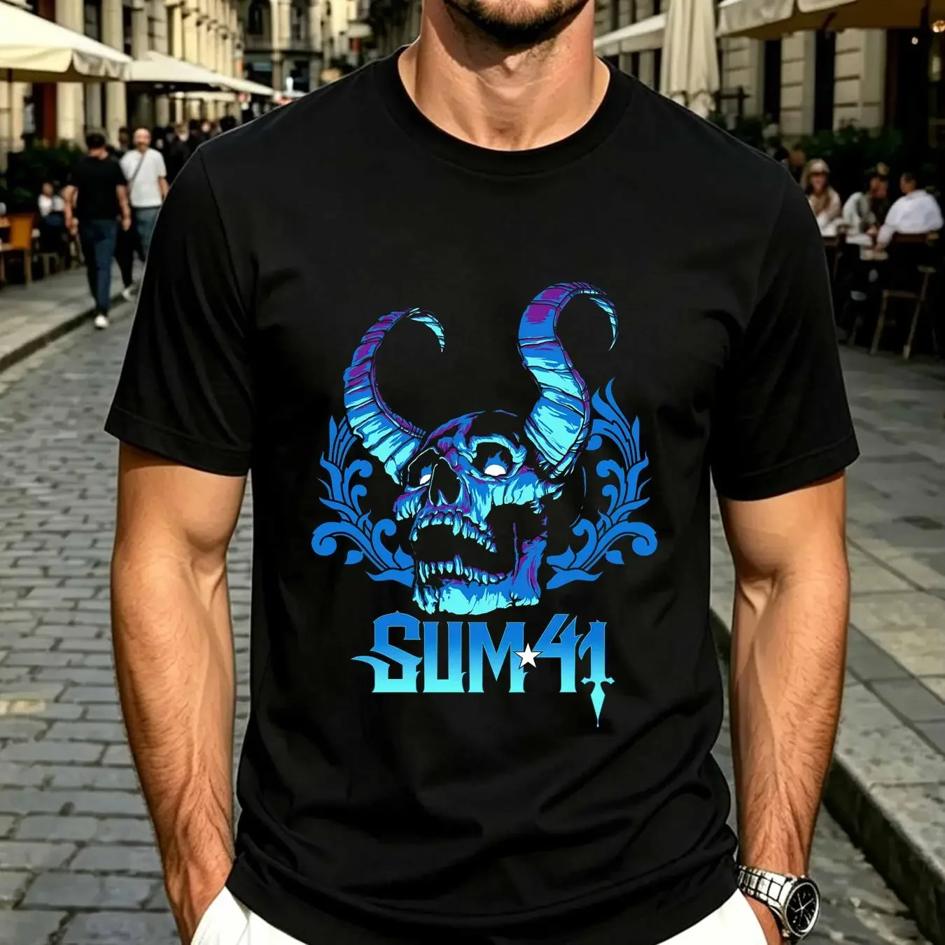 washed T Shirt Sum 41 Blue Demon Punk Rock 2 Sided Tour Dates Tultex Mens Sz L EUC long or short sleeves vintage Washed Unisex