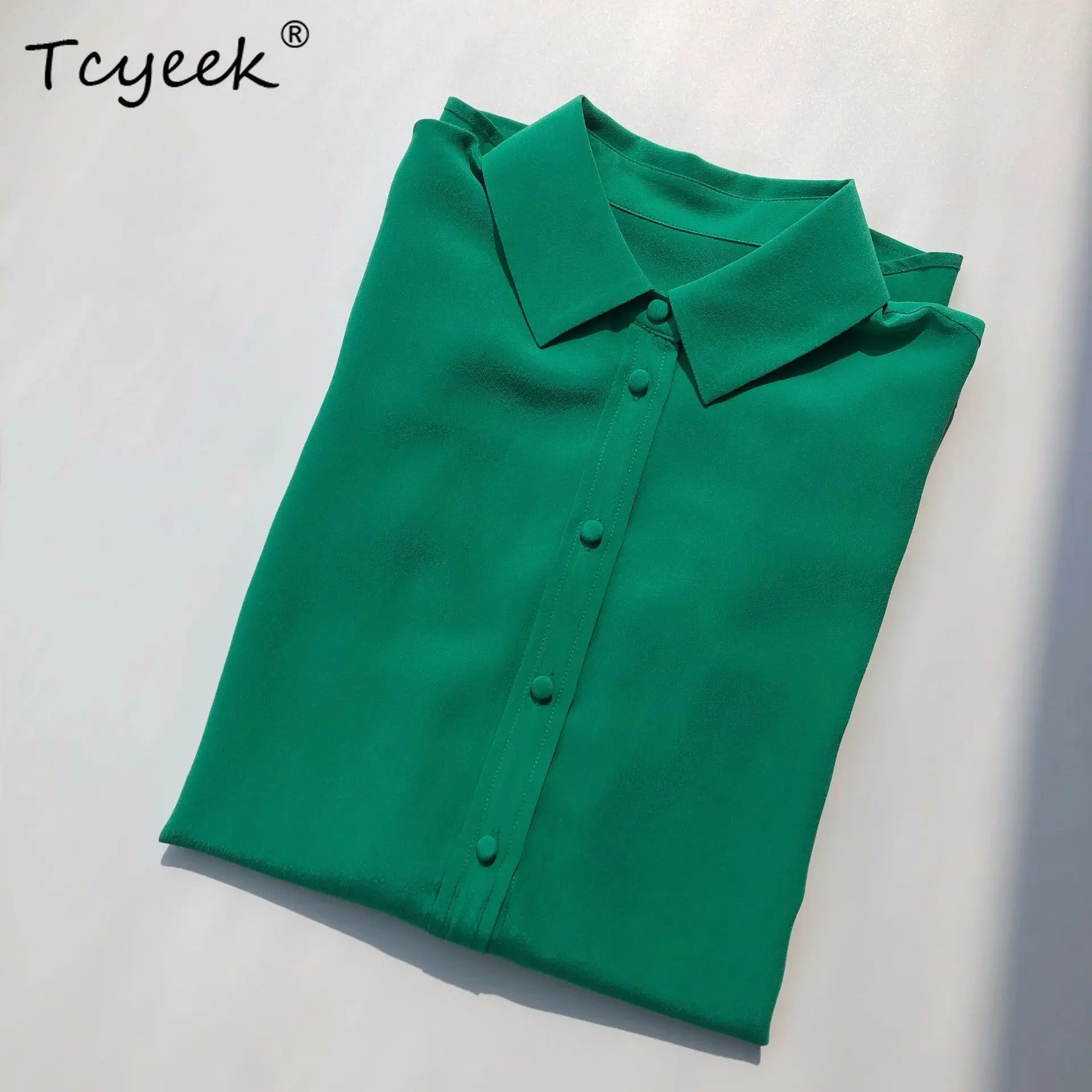 

Tcyeek 17MM 100% Mulberry Silk Shirts,Women's Sand Washed Crepe Dechine Solid Blouse,Long Sleeves 2025 Summer AutumnT54510JF