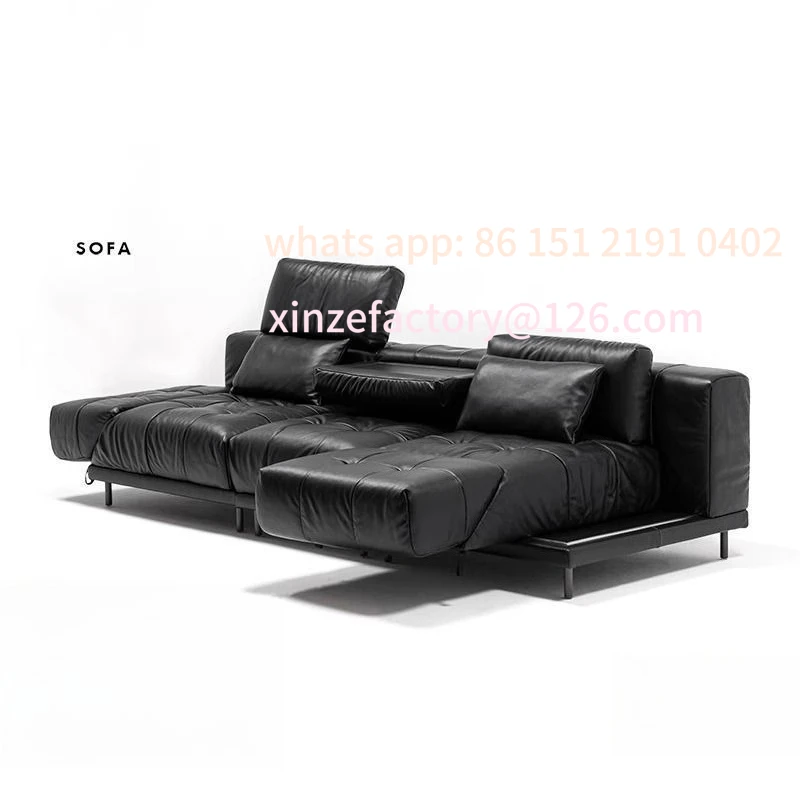 

Customizable leather sofa Multifunctional living room Small apartment Straight row black first layer cowhide sofa