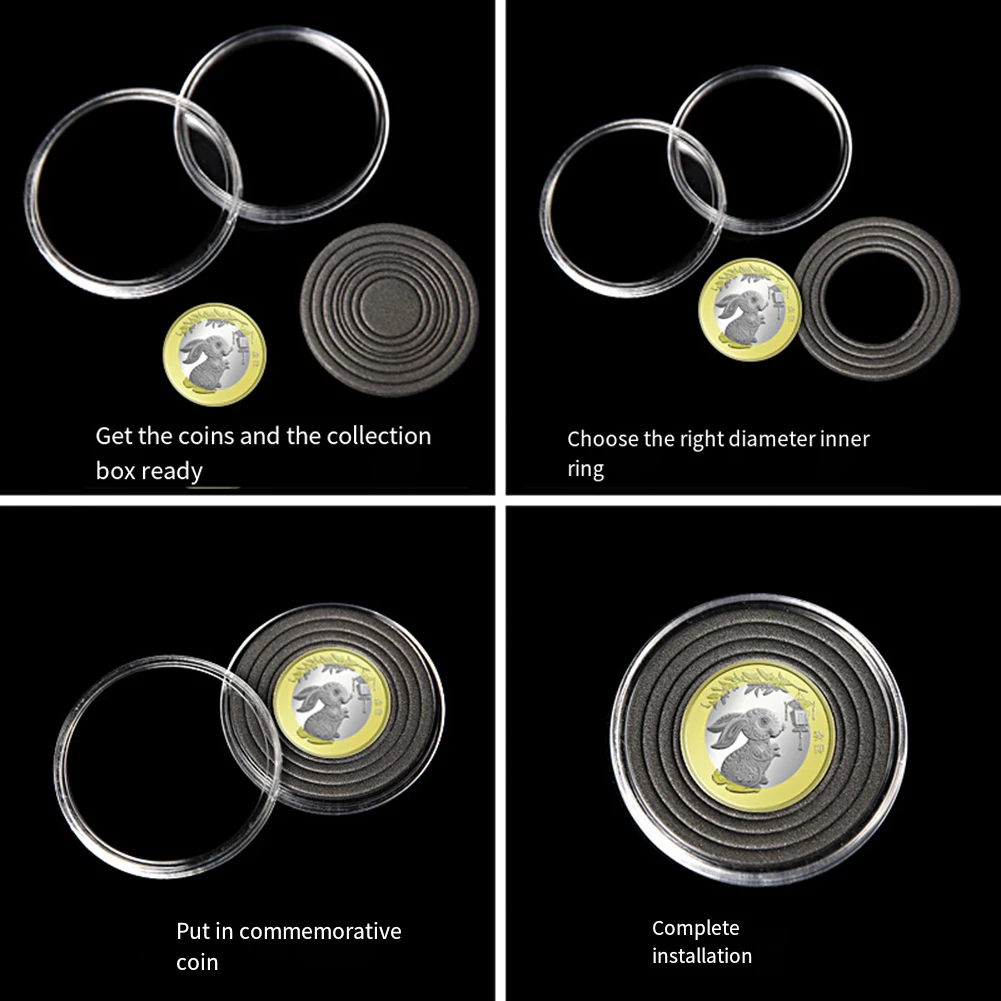 20Pcs 46mm Clear Coin Capsule Holder Storage Box Case Fit 16/20/25/27/30/35/40mm Black Gaskets For Medal Coin Collection Tool